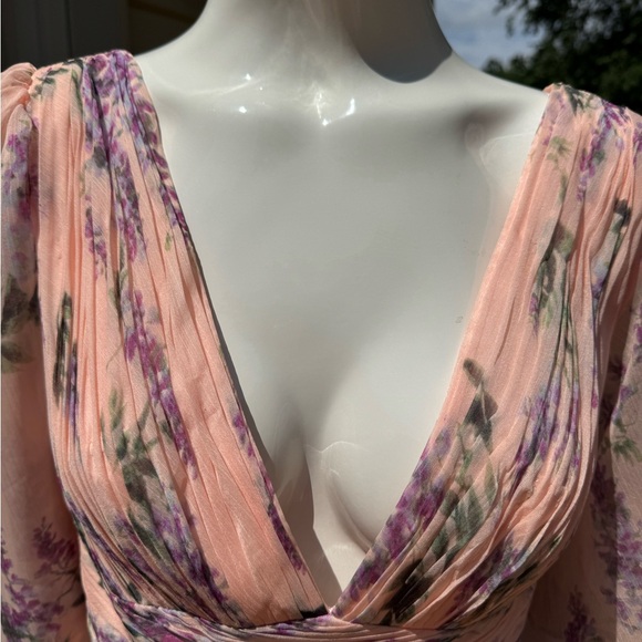 Mac Duggal Floral Deep V Neck Pink/Peach Floral Dress Wedding Garden Party Size6 - Picture 6 of 16